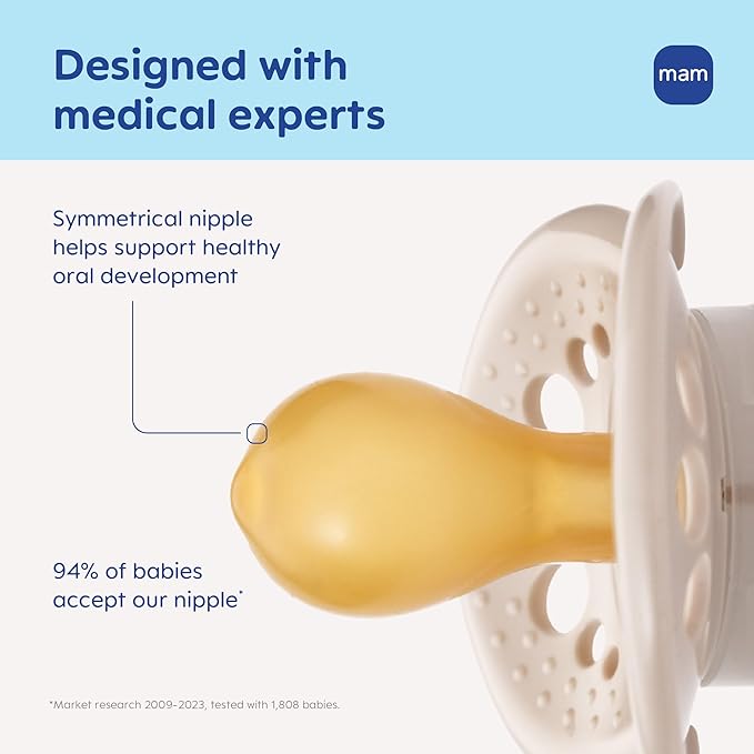 MAM Original Latex Baby Pacifier 6-16 Months, Binky for Newborn Babies, BPA-Free Skin Soft Silicone Nipple, Easy to Clean, Developed with Medical Experts, 2 Count, With Sterilizer Case, Made in Europe