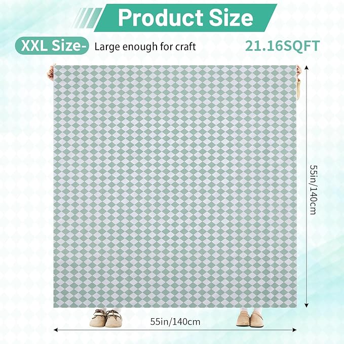 Drydiet 55x55 Inch Extra Large Craft & Painting Floor Mat - Waterproof Non-Slip PVC Art Rug, Floor Protector for Easel Painting Pottery Messy Projects, Washable Roll-up Spill Mat(Green, Argyle)