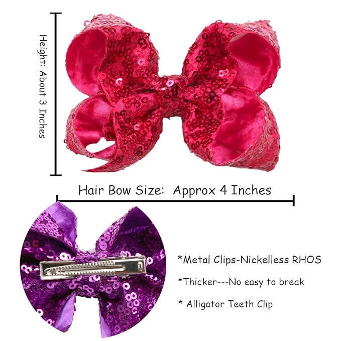 CÉLLOT Party Festival Baby Girls Sparkling Bows Clips 30PCS Glitter Sequins 4" Hair Bows Alligator Hair Clips for Girls Baby Children Toddlers