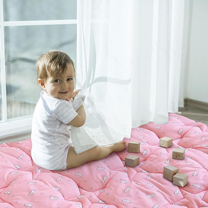 SPRINGSPIRIT Baby Play Mat for Boys Girls, 50'' x 50'' Baby Playmat for Playpen, One-Piece Crawling Play Mat Non Slip Toddlers, Pink