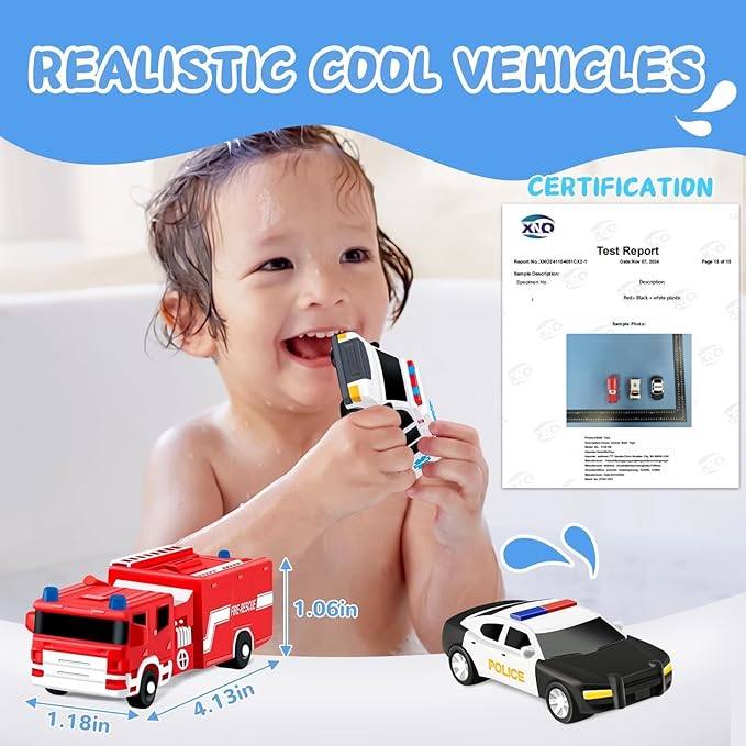 Bath Toys for Kids Ages 1-3-5, Car No Hole Bath Toys Toddlers 2-4, Baby Toddler Easter Egg Fillers Easter Basket Stuffers Baby Shower Pool Toys Bathtub Water Toys Basket Fillers Boy Pretend Playset