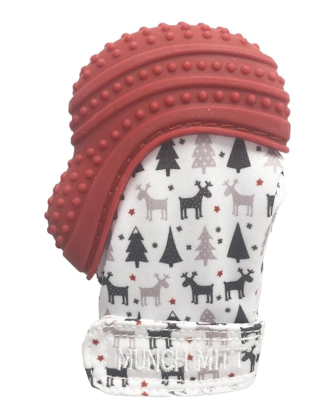 Malarkey Kids Holiday Gift Pack: Munch Mitt and Chew Cube Duo - Perfect Teething Treats for Babies and Toddlers - Red