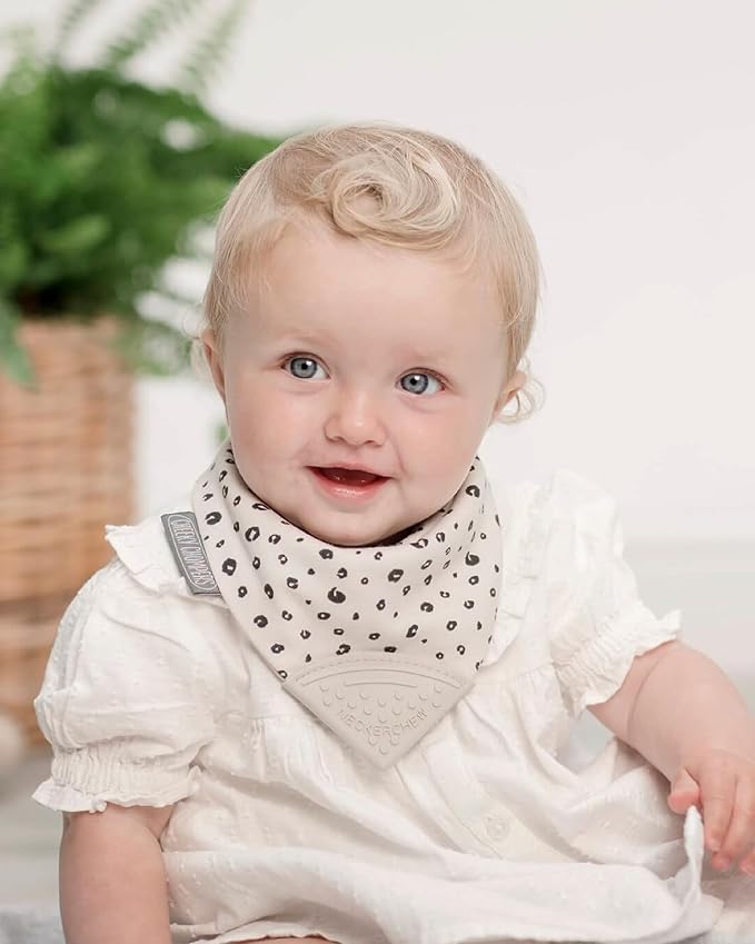 Cheeky Chompers Neckerchew Teething Bib, 2-in-1 Bandana Style Bib w/Food Grade Silicone Teether