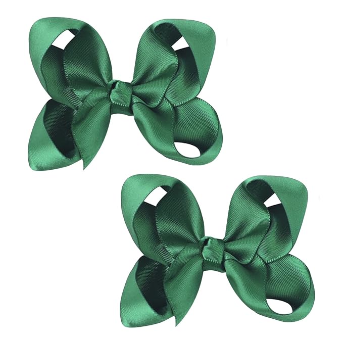 3 Inch Satin Bow for Little Girls - 2 Pcs (Green)