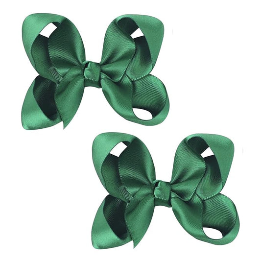 3 Inch Satin Bow for Little Girls - 2 Pcs (Green)