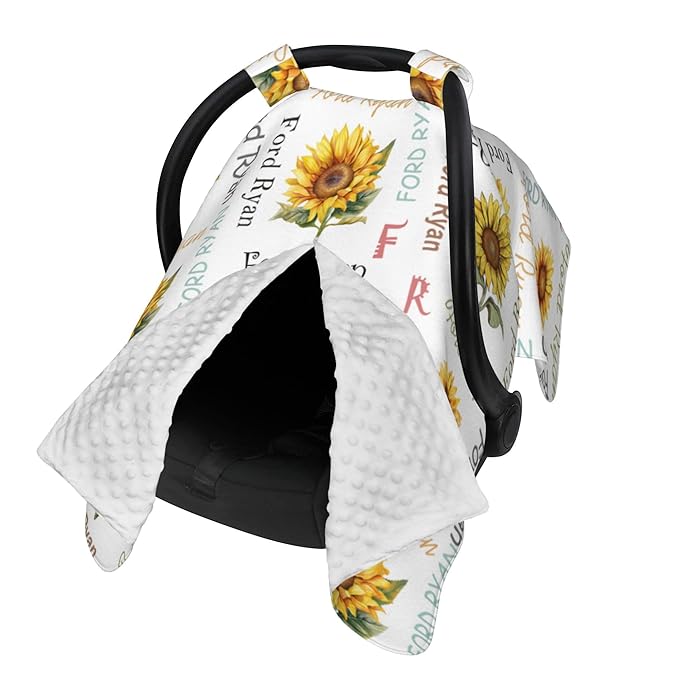 Personalized Winter Baby Car Seat Cover with Name Sunflower Winter Car Seat Cover for Baby Seat or Stroller Custom Infant Car Seat Covers Minky Blankets Nursing Cover Breastfeeding Scarf