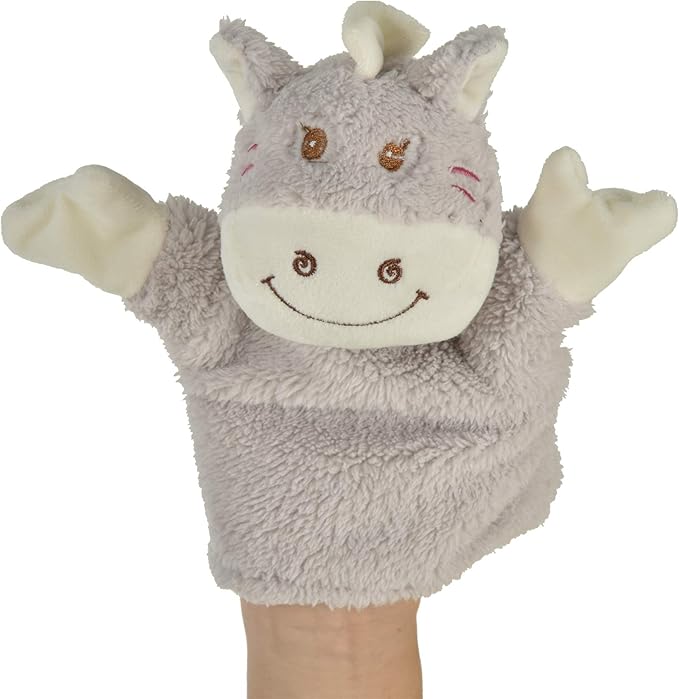 Qaba Kids Ride-On Rocking Horse Toy, Rocker with Lullaby Song, Hand Puppets & Soft Plush Fabric for Children 18-36 Months, Gray