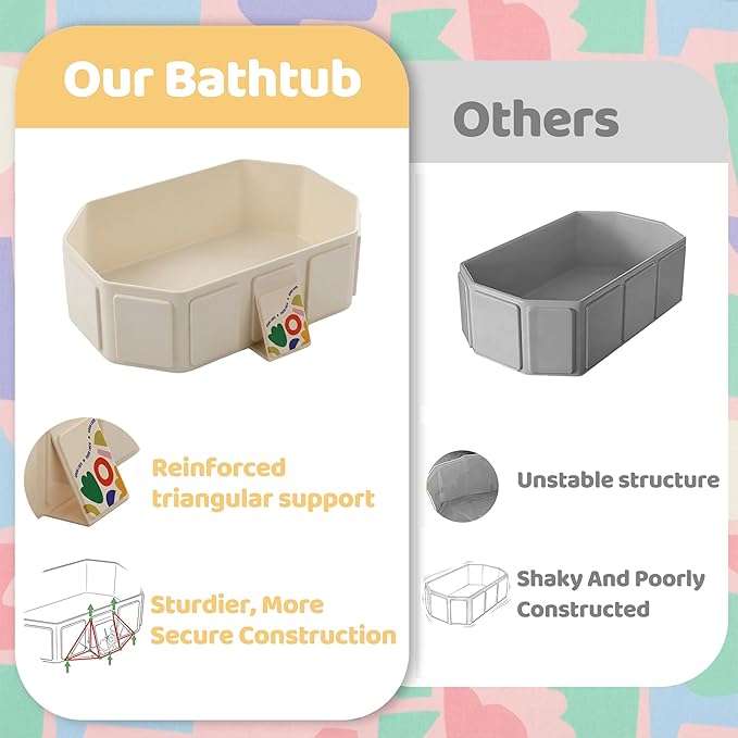 Collapsible Baby Bathtub for Newborn to Toddler, Foldable Toddler Bathtub with Drain Plug, Non-Slip Portable Infant Bath Tub for Travel, Storage & Outdoor Use, Beige