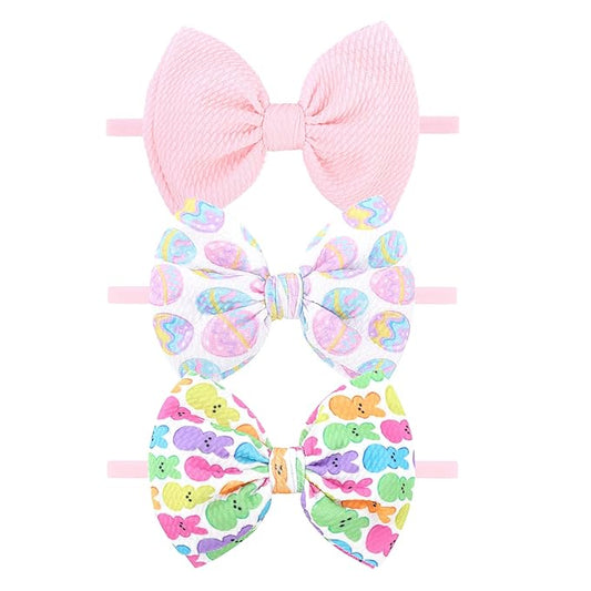 YanJie Easter Bows for Baby Girls Rabbit Egg Bow for Newborn Infant Easter Bunny Ears Hairbands Nylon Pink Bow Headband Easter Hair Accessories Gift