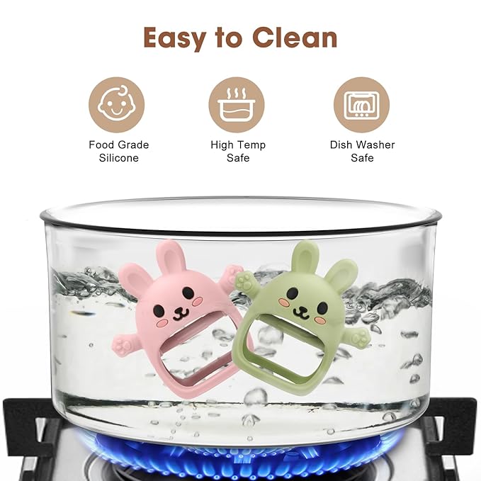 Easter 2 Pack Baby Teething Toys for 3-6 6-12 Months, Soft Silicone BPA Free Bunny Teething Mitten, Easter Basket Stuffers Chew Teether Toys 0-3 6 9 12 Months for Babies Sucking Needs