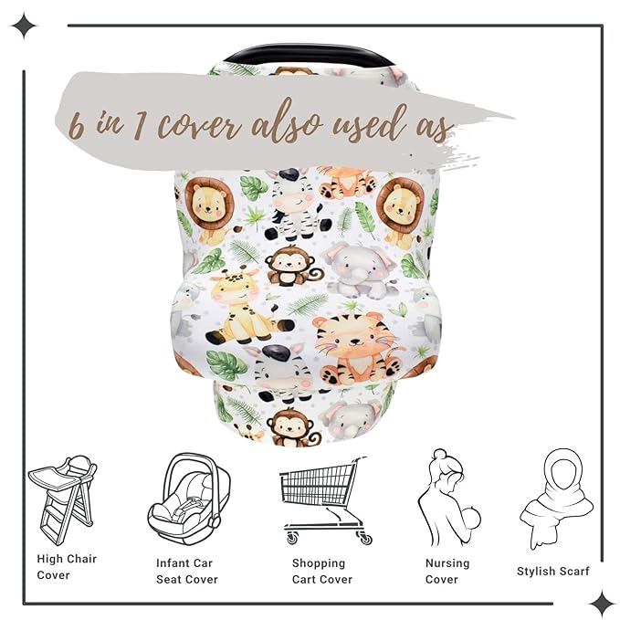 Nursing Cover for Newborn Breastfeeding - Multi Use Infant Stroller Canopy, Unisex Baby Car Seat & High Chair Cover - Zoo