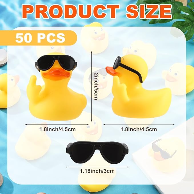 50 Pcs Rubber Duck with Sunglasses,Squeak Finger Duck Bath Toys,Funny Rubber Ducks Figurines Mini Ducks for Bathroom Shower Birthday Gifts Party Favors