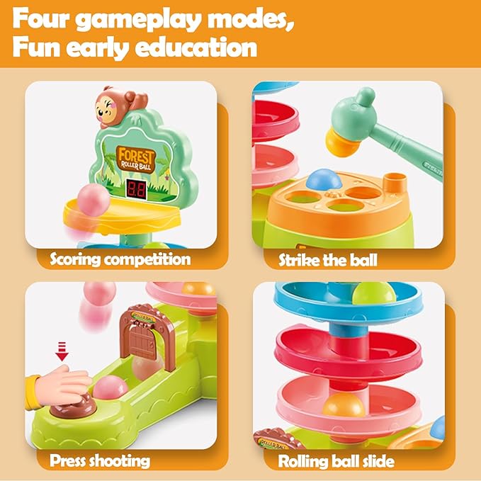 Children's Pitching Toys, Hammer Hitting Competitive Counting Mode Track Sliding Toys for Toddlers Kids Aged 1-5
