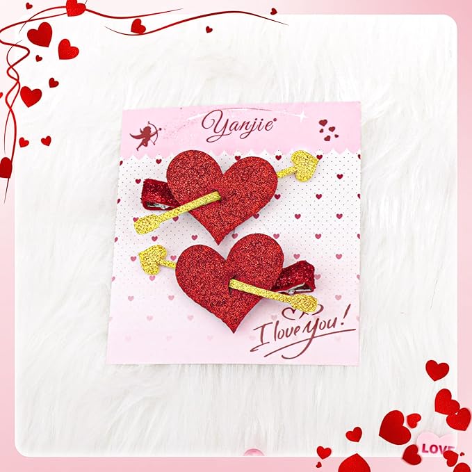 YanJie 2pcs Valentines Day Hair Clips for Girls Glitter Heart Clip Cupid Accessories Red Hair Accessories for Women Cute Hairpin Girl Valentine Gifts