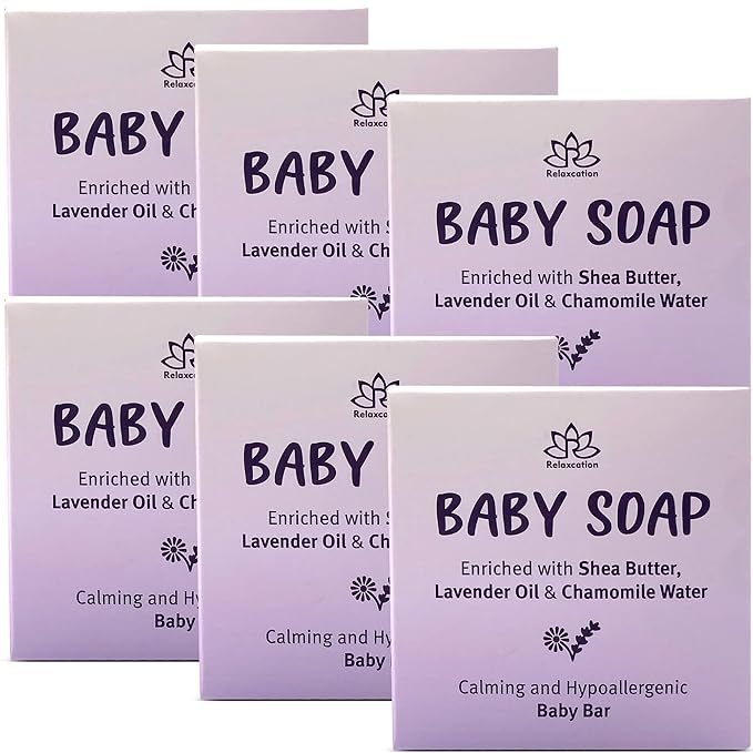 100% Natural LAVENDER CHAMOMILE Baby Soap Bar with Lavender Essential Oil, Organic Chamomile Water, and Shea Butter - Naturally Cold Process in tUSA - Calming and Moisturizing for Newborns, Baby, Kids
