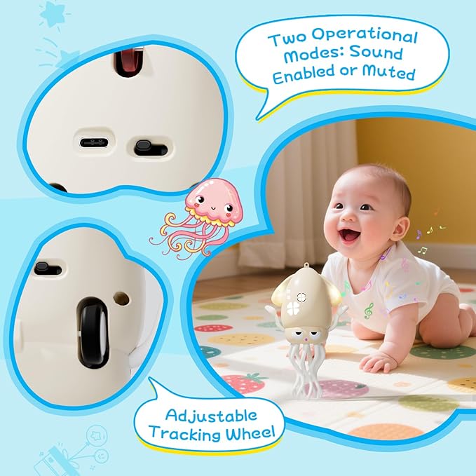 Crawling Dancing Octopus Toy for Kids – Rechargeable Interactive Sensory Toy with LED Lights & Music, Fun Tummy Time Gift for Birthdays & Holidays (Off-White)