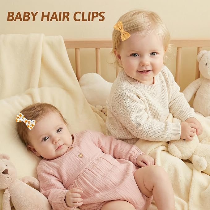 20 Pcs Baby Hair Clips Bows for Baby Girl Hair Accessories Cotton Handmade Fully Lined Clips Non Slip Barrettes for Fine Cute Tiny Bows Barrettes for Infants Toddlers, and Little Girls