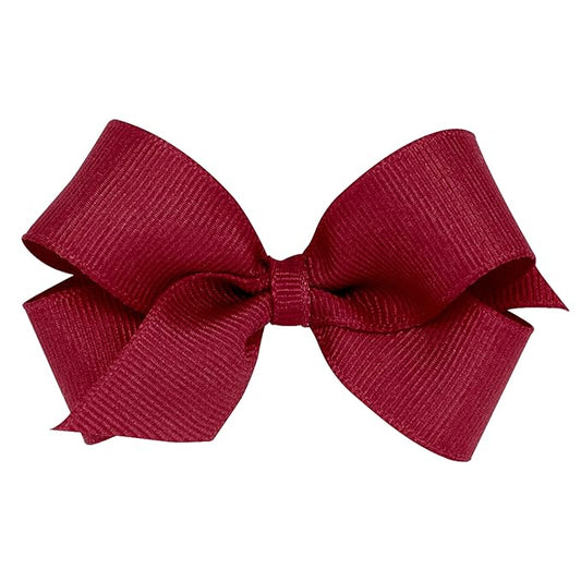 Wee Ones Girls' Classic Grosgrain Hair Bows with Plain Wrap Center, No-Slip Hair Clip, Handmade, Cranberry, Mini