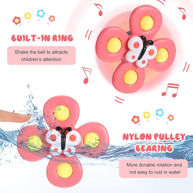 Leitee 9 Pcs Suction Cup Toys Bath Toys Sensory Strong Suction Cup Toys Spinner Dimple Toy Birthday Gifts for Early Education Bathtub Dining Chairs, 3 Styles(Cute Style)