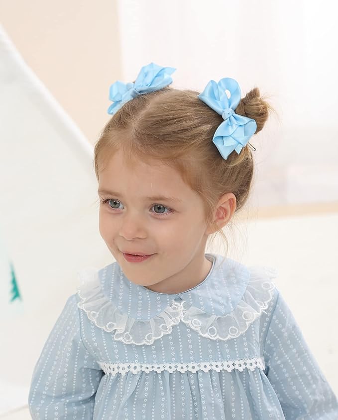 3 Inch Satin Bow for Little Girls - 2 Pcs (Sky Blue)