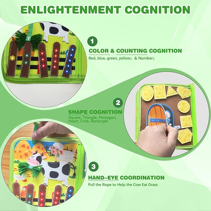 Busy Book for Toddlers, Montessori Toys Busy Board for Toddlers, Birthday Gifts for Boys & Girls, Quiet Activity Book with Life Skills, Cognition, Sorting - Autism Sensory busy book, Travel toys