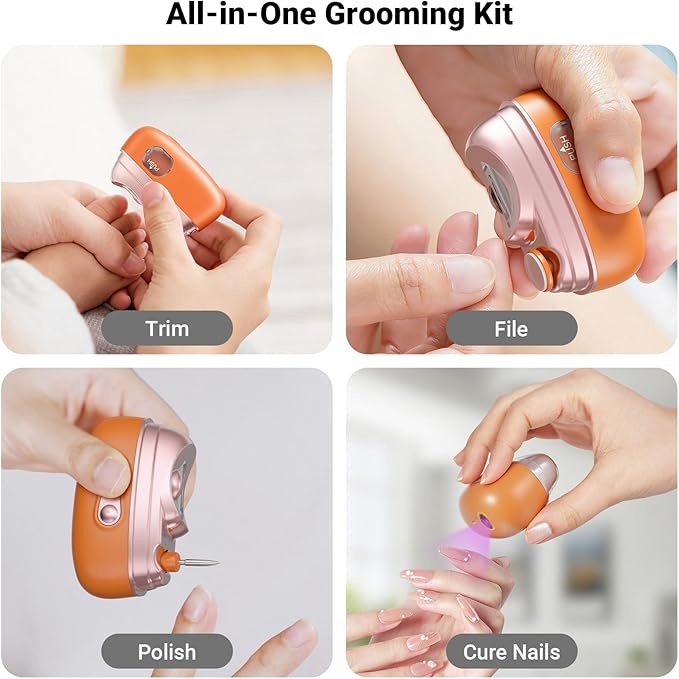 4-in-1 Electric Nail Clipper with LED Light – Quiet Rechargeable Nail Grooming Kit, Grinder & Polisher, 2 Speed, Nail Debris Collector, Portable Gift Set