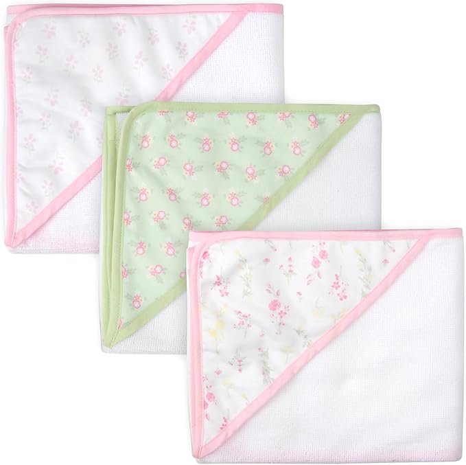 Jessica Simpson Baby 6-Piece Hooded Towel & Washcloth Set – Soft Polyester Baby Bath Towels – Pink & Green Floral Design