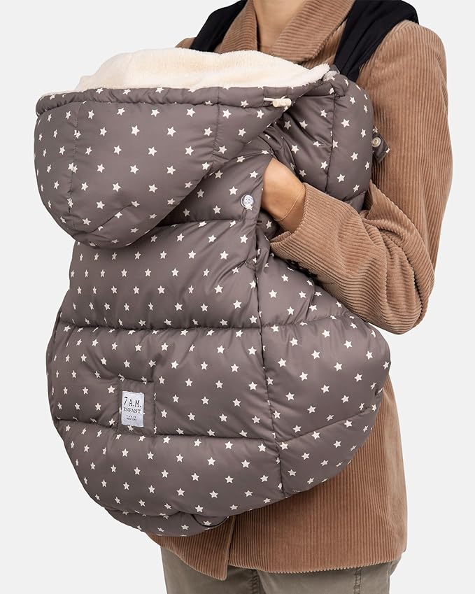 7AM Enfant Baby Carrier Cover - K-Poncho Universal Fit Winter Ultra Soft Plush Lining, Water Repellent Bunting Bag with Adjustable Hood, Multifunctional Stroller & Car Seat Blanket Cover | (0-3T)