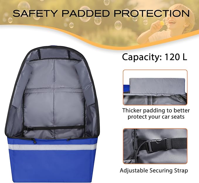 LARIPOP Car Seat Travel Bag for Airplane, Universal Gate Check Car Seat Bag, Padded Backpack with Waist Belt, Reflective Strips & Protective Feet, Fits Infant Convertible Booster Seats, Blue