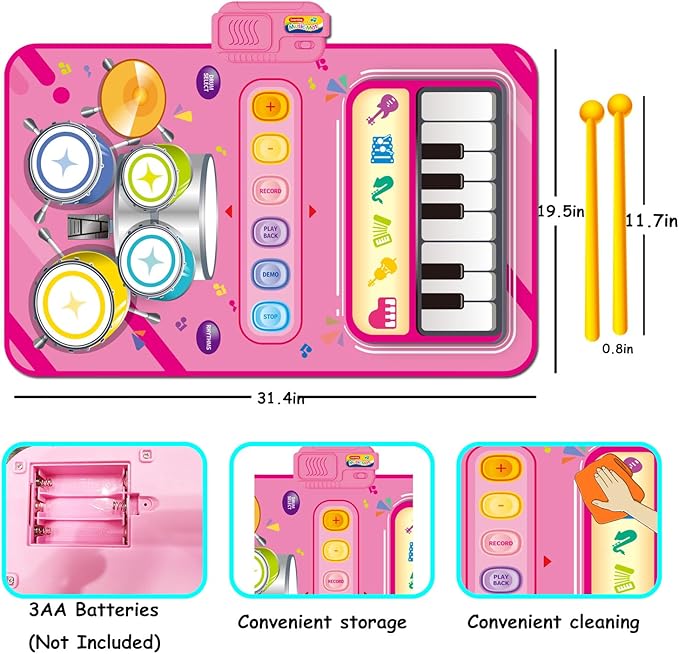 Toys for 1 Year Old Girl Gift,2 in 1 Piano Mat Montessori Toys for 1 2 Year Old Girl,Educational Musical Toy First Birthday Gifts for 1 2 3 Year Olds Girls,Christmas Stocking Stuffers for Toddler