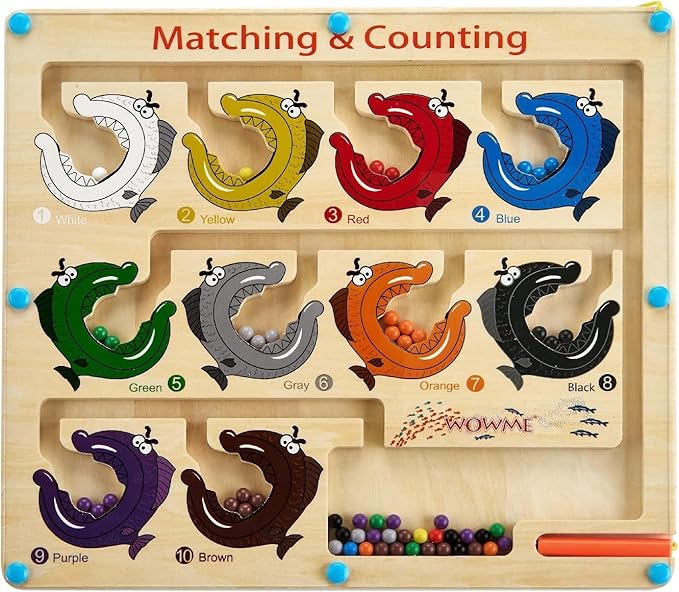 Matching and Counting Wooden Toy - Colorful Fish Design Magnetic Maze for Kids Ages 3-5,Montessori Color Sorting Puzzles Game for Kid