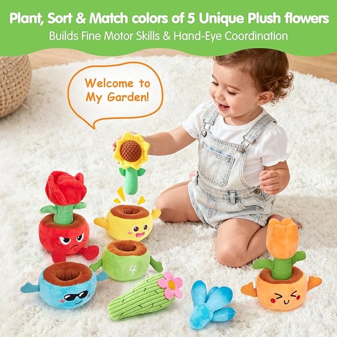 hahaland Montessori Toys for 1 Year Old, Plush Flower Garden Stacking & Sorting Toy for Toddlers 1-3, Color Matching Sensory Toy for Fine Motor Skills, Easter Basket Stuffers for Baby Boys Girls