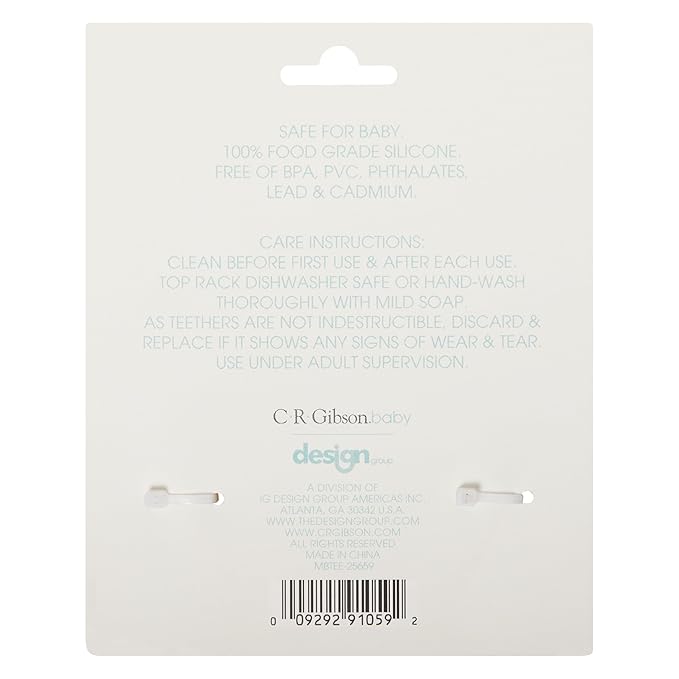 C.R. Gibson 100% Food Grade Silicone Bunny Baby Teether for Infants, 2.75" x 4.25", Multicolor