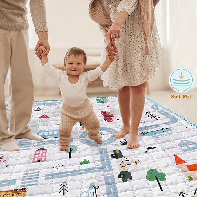 Baby Play Mats for Floor, 50X50 Playpen Mat, Thick Soft Car Play Mat Non-Slip Cushioned Crawling Mat Activity Playmats for Babies and Toddlers, Foldable & Machine Washable Playmat (City Car,50x50)