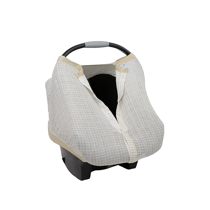 Little Unicorn Baby Car Seat Canopy | Soft & Breathable Muslin Fabric | Magnetic Closure Cover & Universal Fit | for Protection & Privacy | Nursing Cover (Tan Gingham)