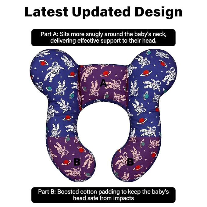 Baby Neck Pillow - Upgraded Baby Support Travel Head Pillow, Portable Headrest for Toddlers & Children for Car Rides, Planes, Road Trips (A12)