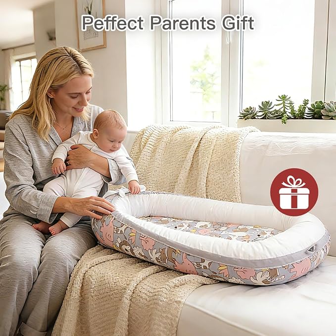 Baby Support Cushion | Organic Cotton Infant Support Cushion | Reversible, Adjustable & Portable Floor Cushion | Soft, Breathable, Washable Cover