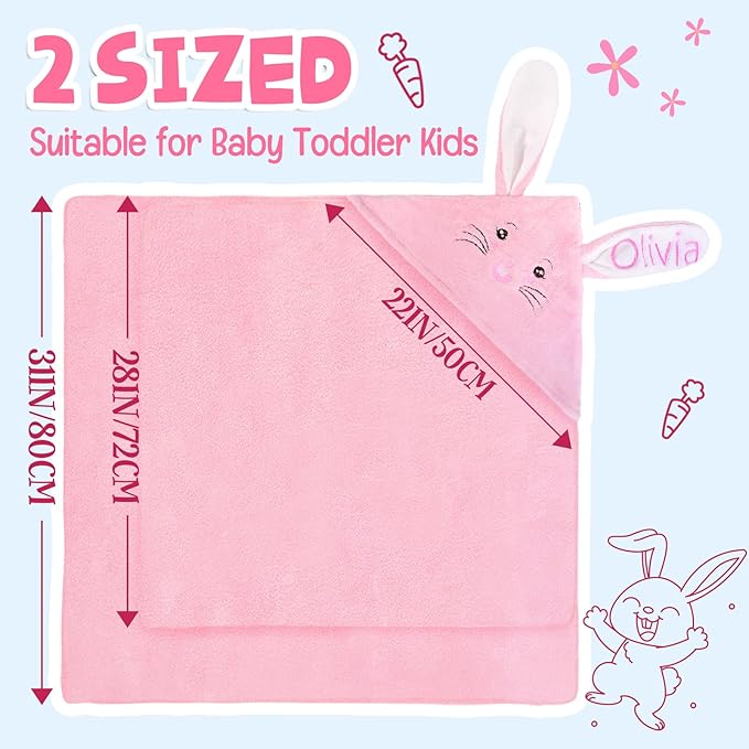Custom Hooded Baby Towels with Name, Personalized Bunny Easter Gifts for Toddlers, Custom Baby Bath Towels for Newborn, Ultra Soft and Absorbent, Ideal for Girl Boy (Bunny)