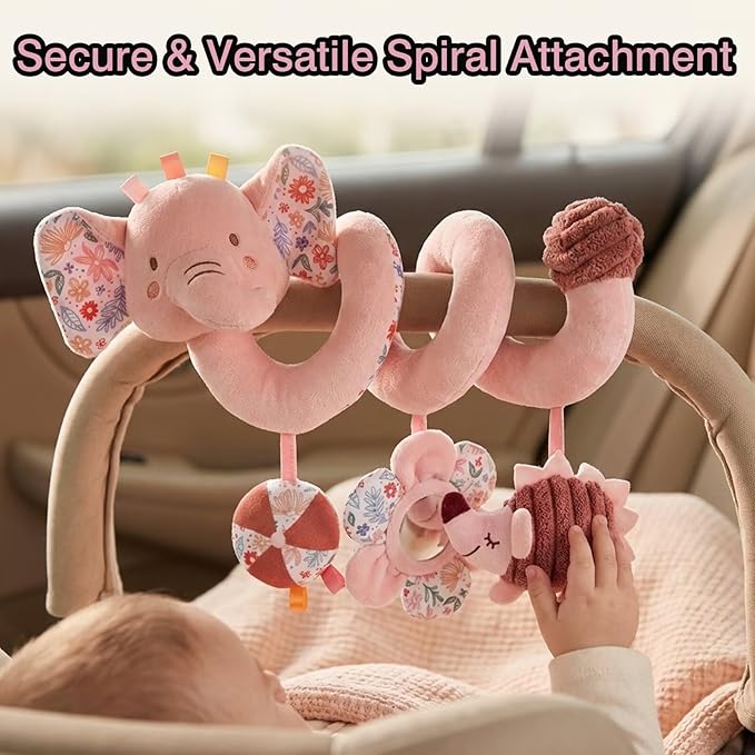 Multi-Use Baby Spiral Activity Toy – Spiral carseat Toy for Car Seat, Stroller,Play Gym, Keeps Baby Quiet, Easy Travel Solution