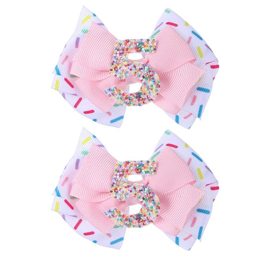 2pcs Birthday Hair Bow for Baby Girls, Sprinkle Confetti 5 Year Old Girl Birthday Decorations, Ice Cream Party Theme Bow Clips for Baby Girls Hair Pink