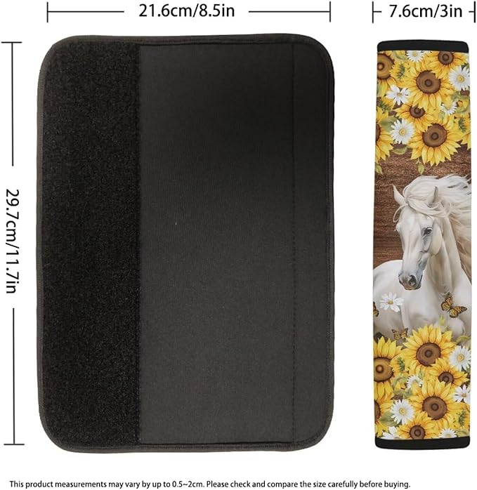 AFPANQZ Two Pack Car Seat Belt Pads Covers Harness Horse Sunflower Print 1 Pair/Set Safety Seatbelt Cushion Pads Kit Shoulder Straps Pads for Bags