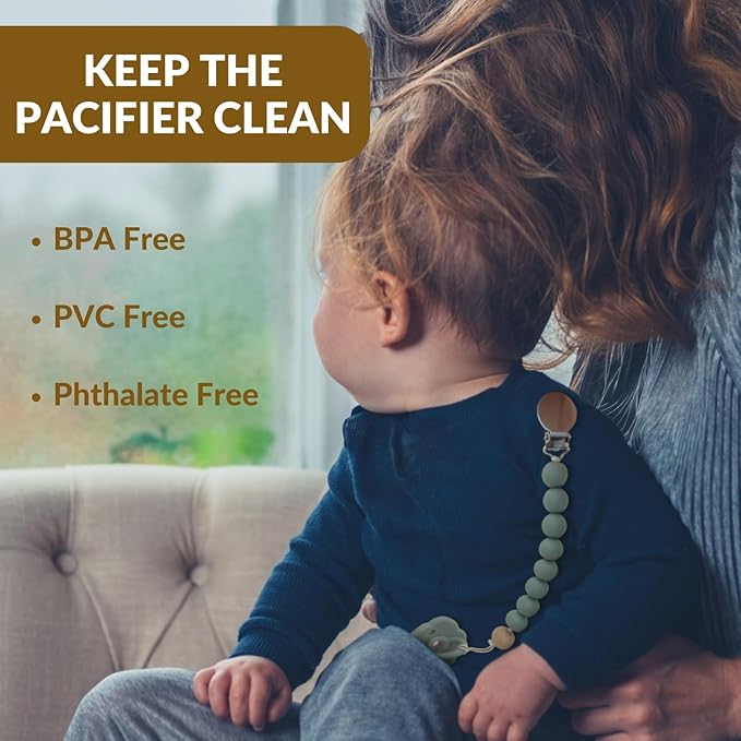 2 Pack Pacifier Clips, Silicone Pacifier Clip for Baby Boys and Girls, Baby Pacifier Strap with Silicone Beads, Soother Dummy Holder, Pacifier Holder, Keeps Pacifier Clean (Wilderness/Ether)