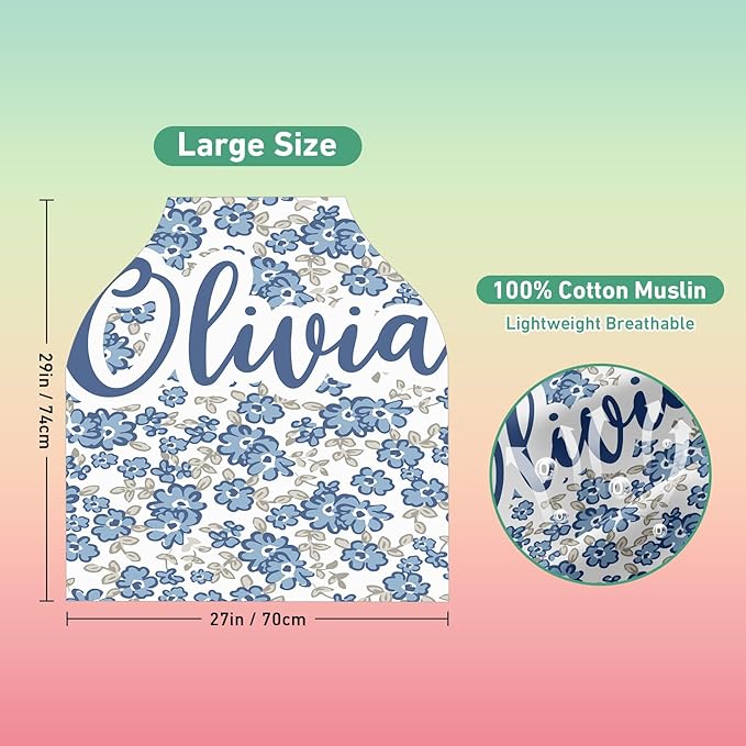 Custom Car Seat Covers for Babies - Breathable Baby Car Seat Cover for Girls Boys, Blue Pattern Kick-Proof Newborn Carrier Canopy Stretchy Stroller Cover for 4 Seasons
