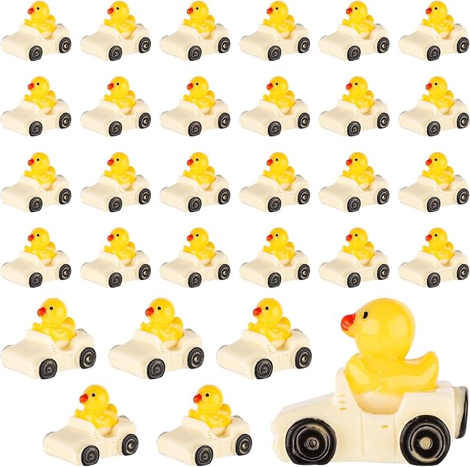 Tinoaly 30pcs Miniature Duck Figures, White & Yellow Resin Ducks in a Car Cute Small Ducks Funny Floater Ducks Mini Car Ducks Decoration for Home Office Garden