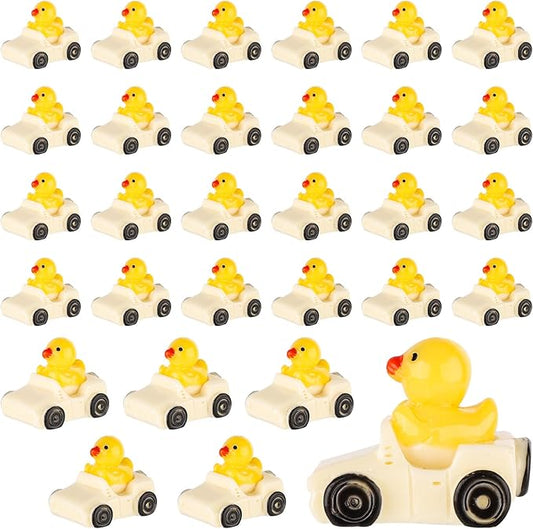 Tinoaly 30pcs Miniature Duck Figures, White & Yellow Resin Ducks in a Car Cute Small Ducks Funny Floater Ducks Mini Car Ducks Decoration for Home Office Garden