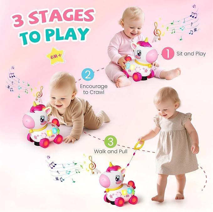 Unicorn Toys for 1 Year Old Girl Gifts, Baby Musical Learning Toys 6-9-12-18 Months, Bilingual Educational Toys with Light, Christmas Birthday Gifts for Girl & Boys ﻿