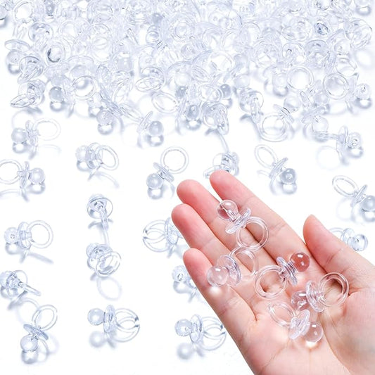 50 Pcs Mini Pacifiers Baby Shower Games, 1.25 Inch Cute Baby Shower Pacifiers, Bulk Acrylic Pacifier for Party Table Scatter, Pacifier Hunt Game, Gender Reveal Decoration Party Favors(Clear)