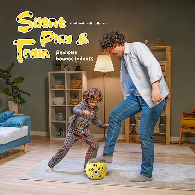 VangeBow Silent Indoor Soccer Balls for Toddlers 1-3, Inflatable Soft Plush Baby Toddler Soccer Ball Toys Gifts for 1 2 3 4 5 Year Old Boy Girl First Birthday Gift (Cheetah, Pump Include)