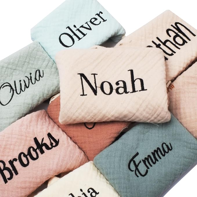6 Pack Personalized Baby Washcloths and Burp Cloths, Soft Absorbent Muslin Cotton Washcloth for Newborns, 10x10 Inches