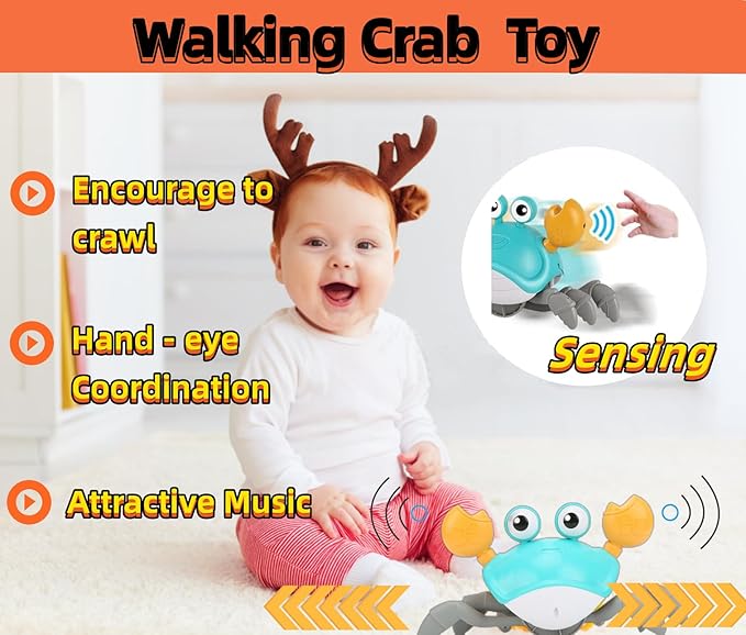 Crawling Crab Baby Toy,Tummy Time Musical Walking Dancing Crab Toys for Babies Toddler Interactive Development Toy